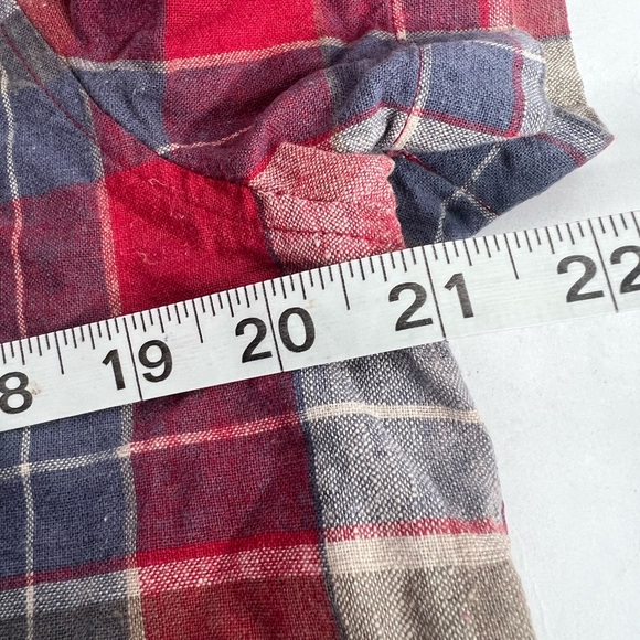 Jones New York Linen Cotton Shirt Womens M Plaid Button-Up Short Sleeve Red Blue - Picture 4 of 6